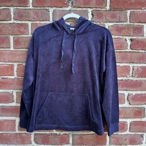 Eileen Fisher $148 Cotton Velour Hooded Top navy blue XXS NEW